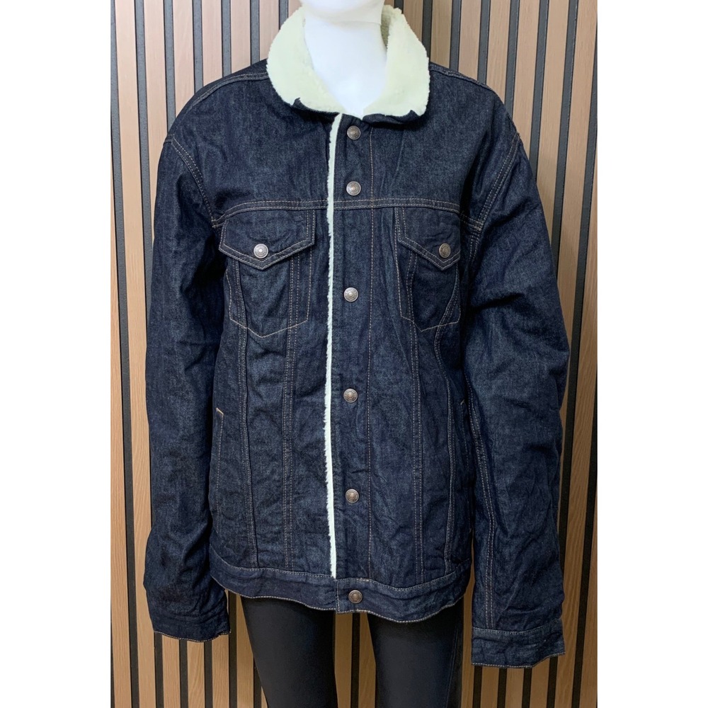 Gap Denim Women's Sherpa Lined Trucker Jacket Dark Wash Indigo Blue XL Classic